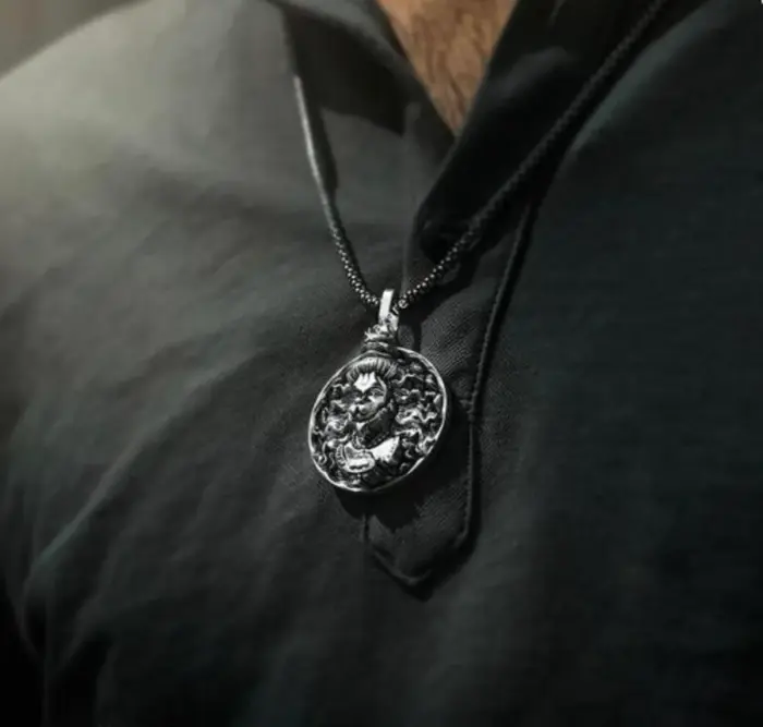 Silver Plated 3D Bajrangbali Hanuman Ji Necklace - Image 4