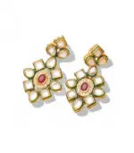 Qkatika Rajasthani Wedding Kundan Necklace Set with Green Beads & Earrings - Image 5